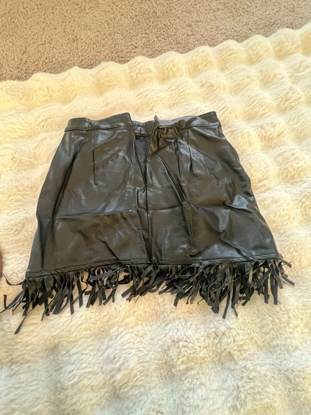 Black Faux Leather Fringe Mini Skirt - Picture 2 of 3